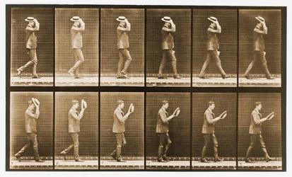 Sequência de imagens de um homem com um chapéu andando, série &39;Animal Locomotion&39;, c.1887